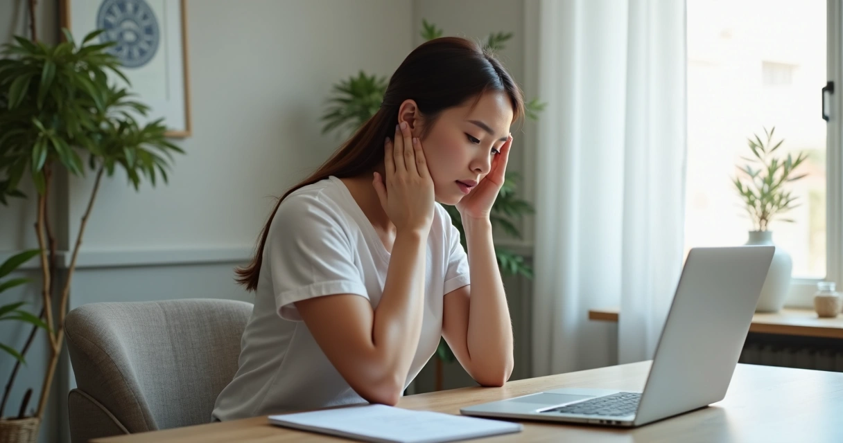 Person noticing shoulder tension at a desk