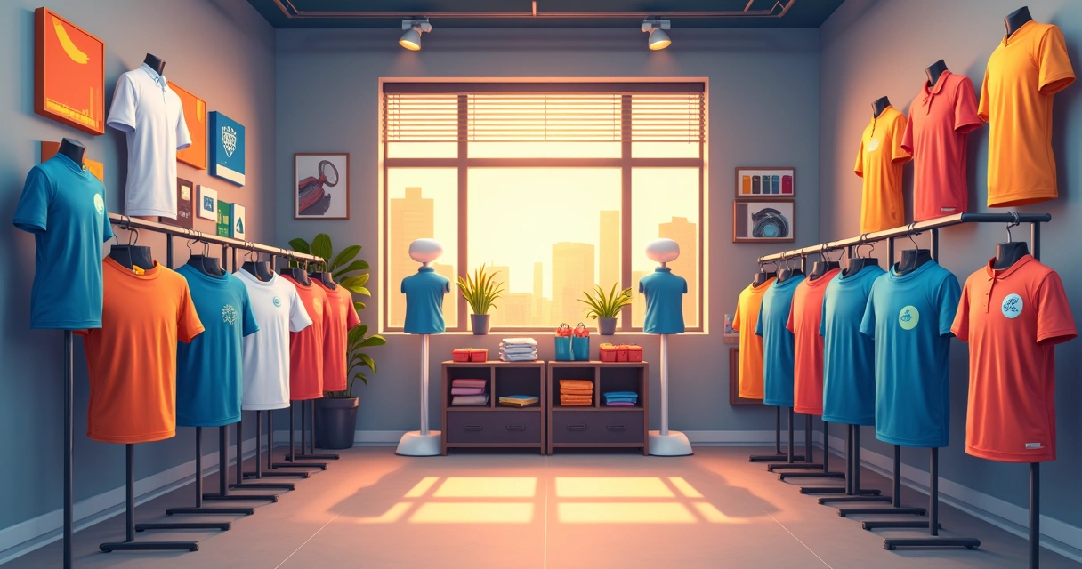 Showroom com camisetas personalizadas em exposição