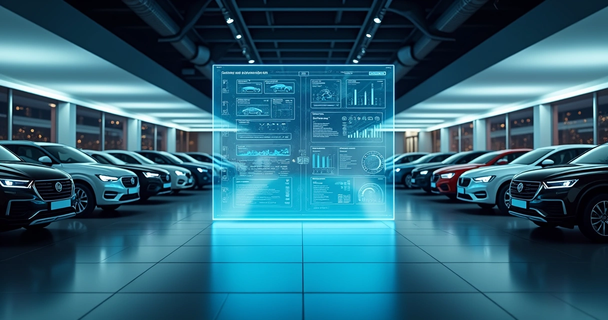 Painel digital mostrando dados de gestão integrado a showroom de carros seminovos 