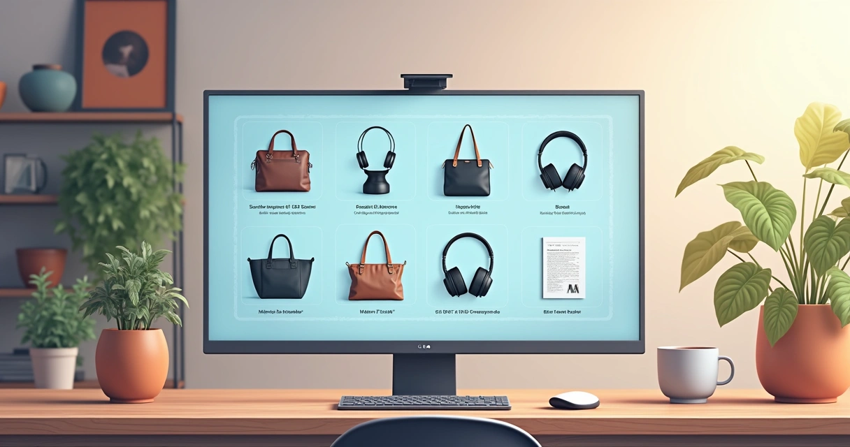 Produtos físicos e digitais apresentados juntos em um showroom digital 