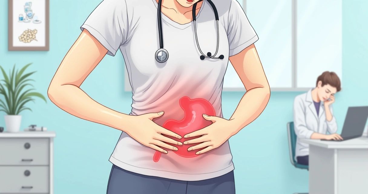 Medical illustration representing gastrointestinal and mild side effects from injectable medication.