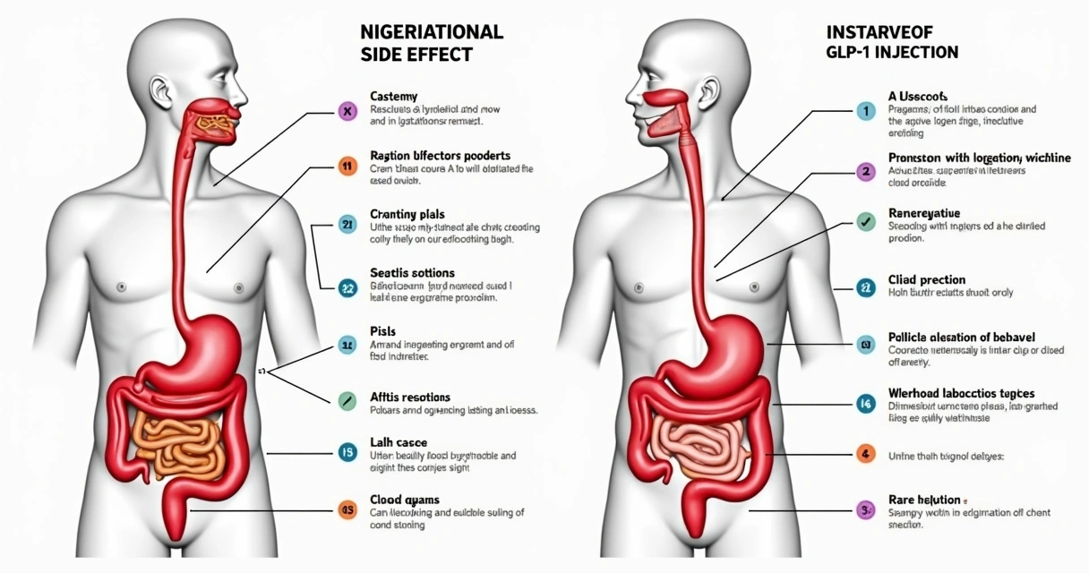 Chart showing common and less common side effects of various weight loss medications