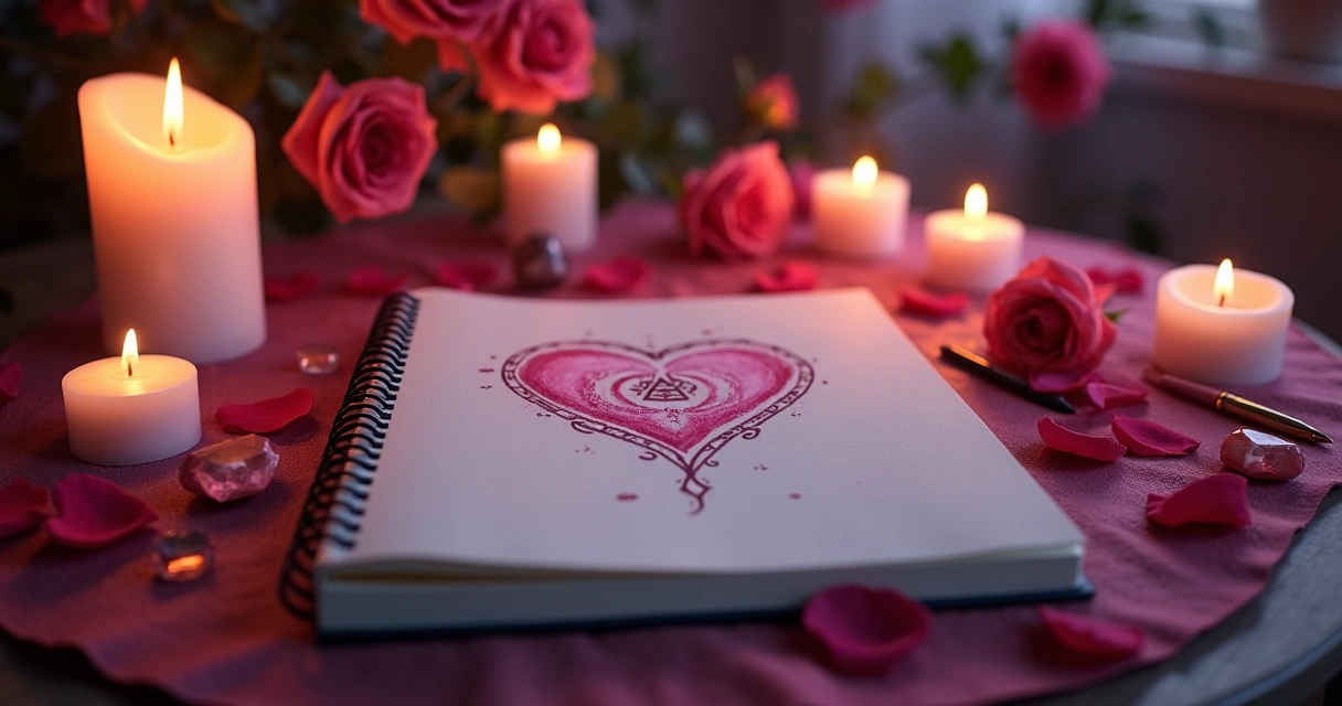 Sigilo para amor desenhado com linhas curvas e detalhes decorativos