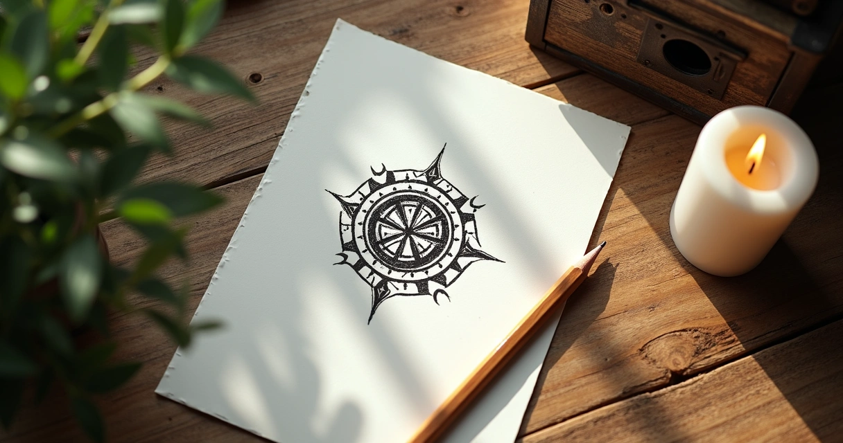 Papel com sigilo desenhado à mão e lápis ao lado 