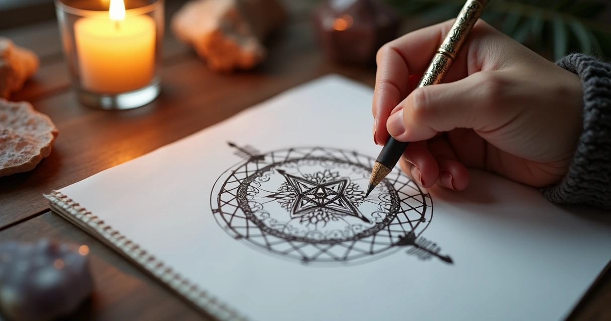 Sigilo abstrato desenhado em papel branco 