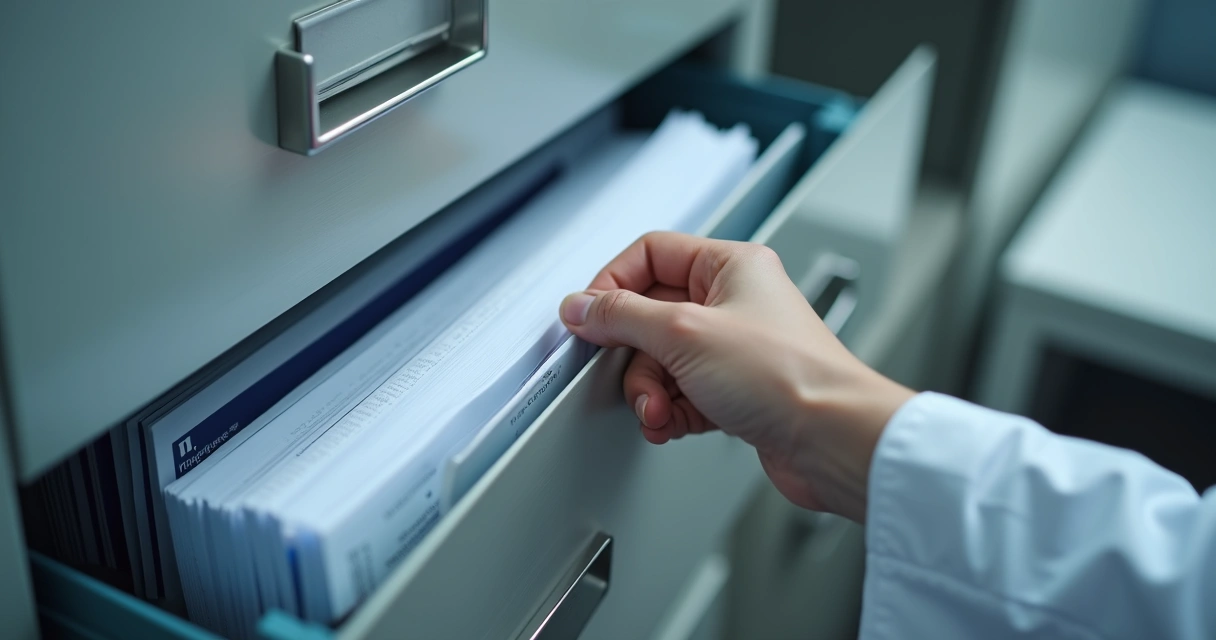 Prontuário médico sendo protegido cuidadosamente por profissional de saúde 