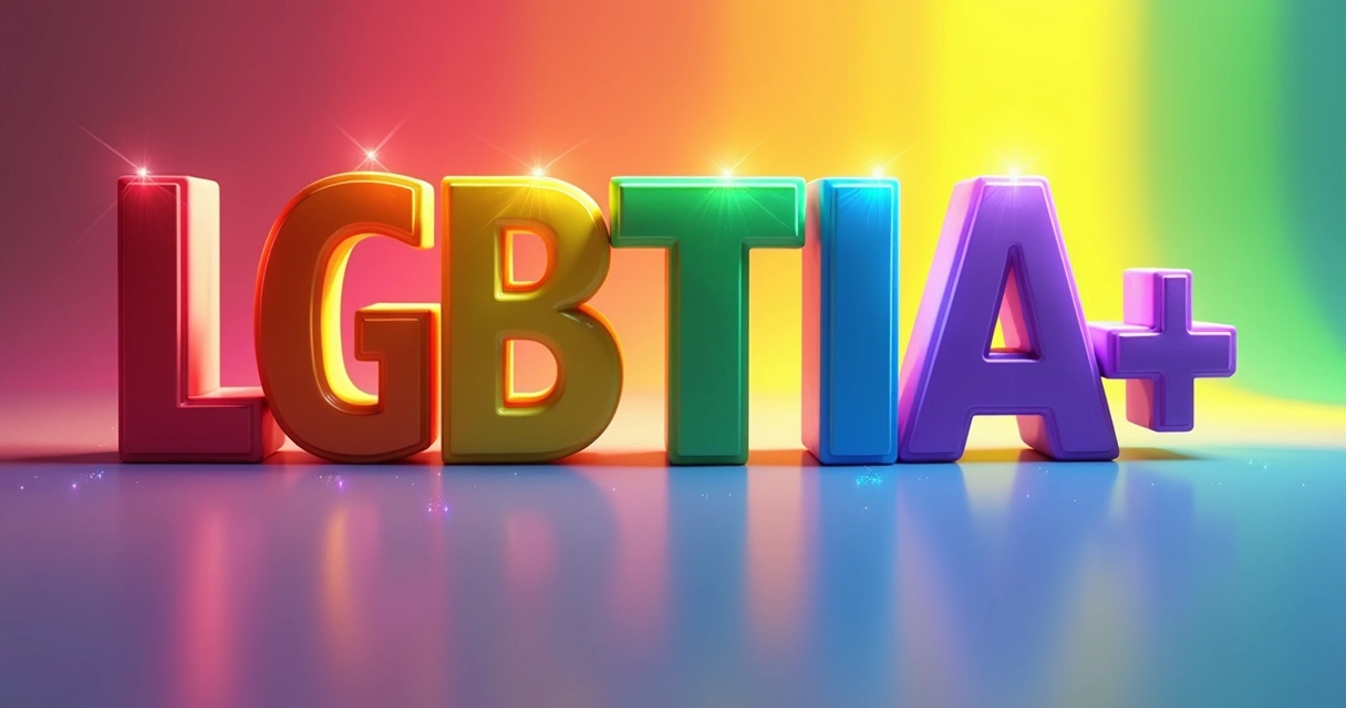 Cores do arco-íris formando as siglas LGBTQIA+