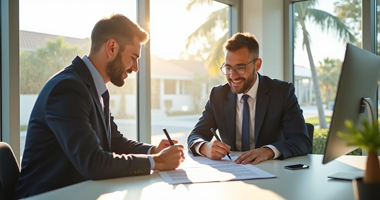 Foreign buyer signing Florida home purchase contract