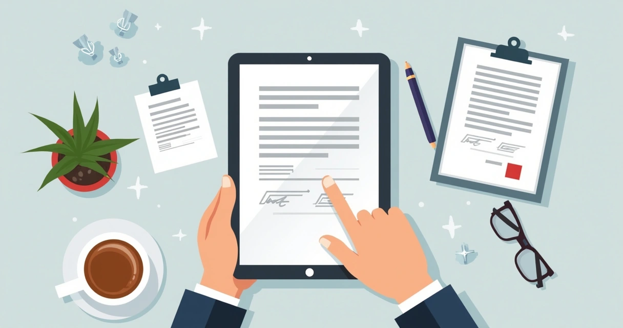 Businessperson using tablet to drag signature field onto PDF 