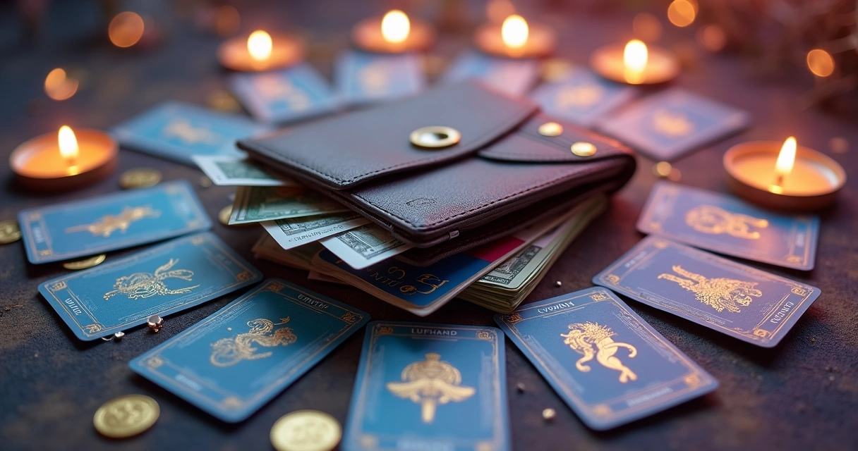 Signos zodiacais e cartas do baralho cigano com carteira aberta 