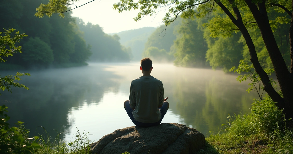 Pessoa sentada em meio à natureza em silêncio