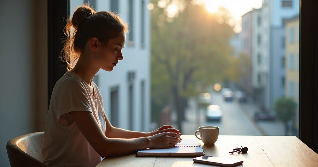 Pessoa sentada em silêncio refletindo antes de tomar uma decisão no dia a dia 