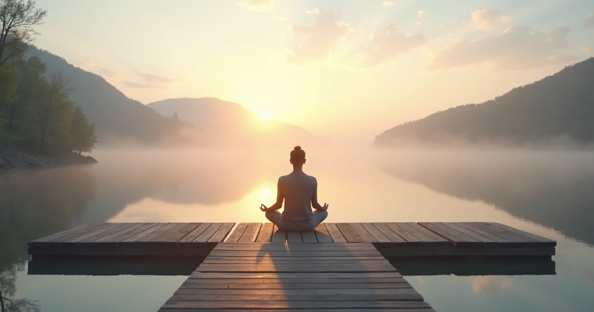 Pessoa sentada em silêncio contemplando a natureza ao nascer do sol 