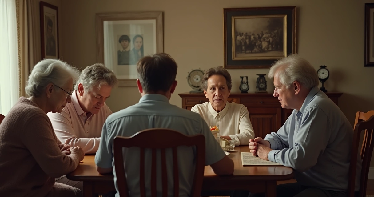 Familia en mesa con tensión y silencios