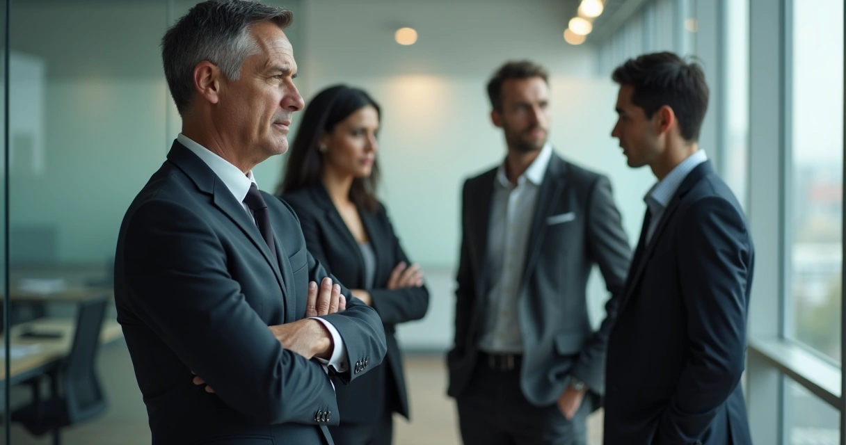 Equipe em silêncio diante de liderança tensa 