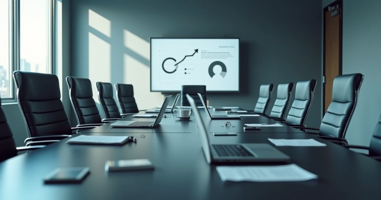 Empty boardroom with tense mood after layoffs