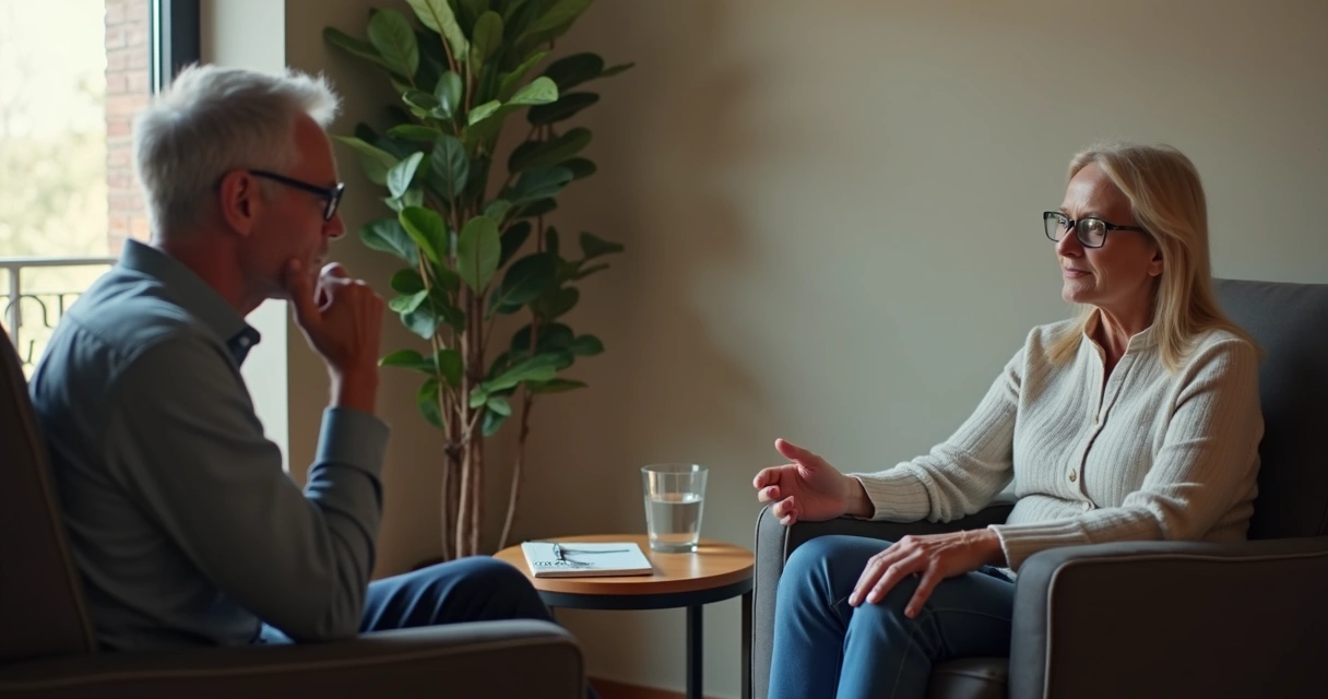 Two people sitting quietly during a thoughtful conversation
