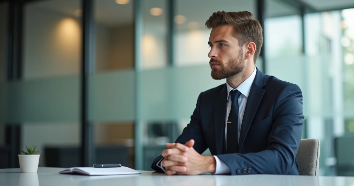 Professional reflecting quietly before speaking