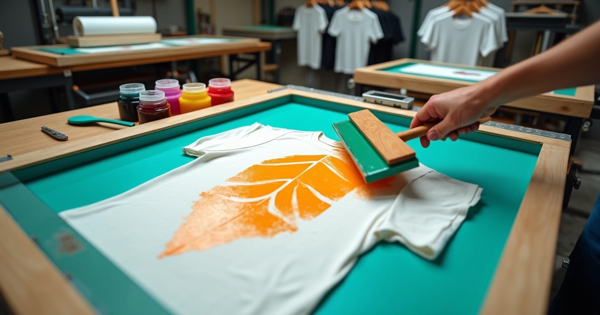 Mesa de silk screen estampando camiseta de algodão colorida 