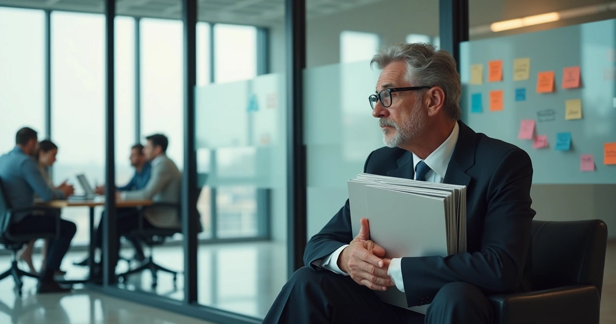 Profissional isolado com pastas 