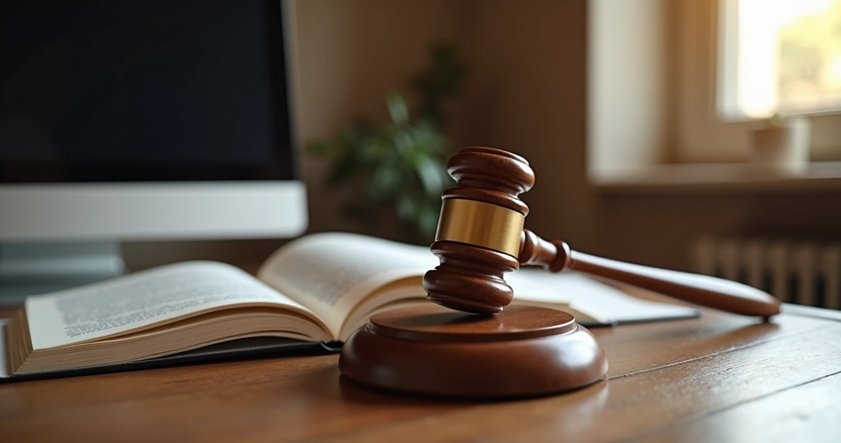 Símbolo dos direitos das crianças ao lado de advogado sentado à mesa. 