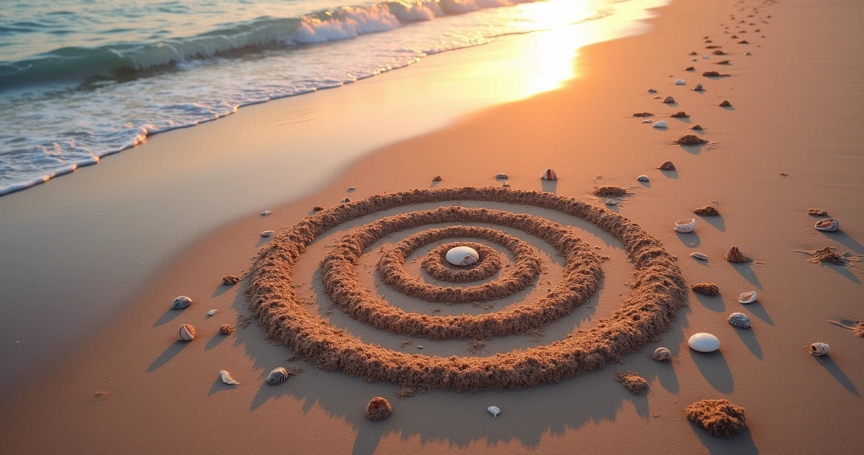 Símbolo espiritual desenhado na areia de um sonho 