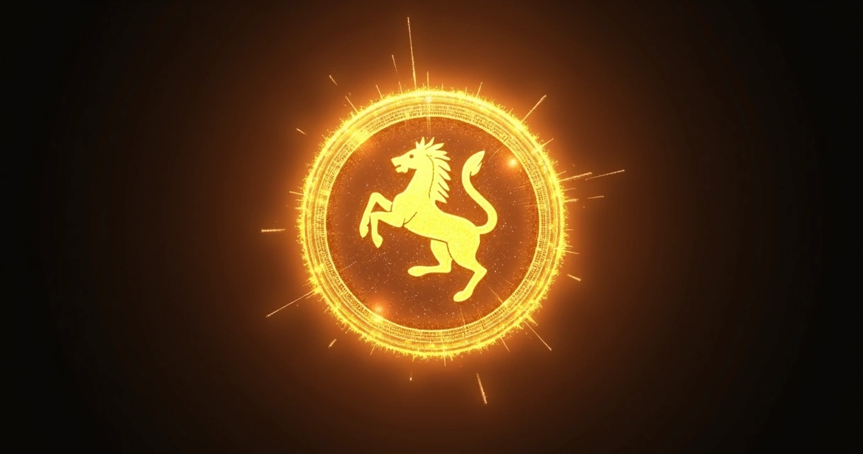 Símbolo astrológico de Leão com brilho dourado e luz ao fundo. 