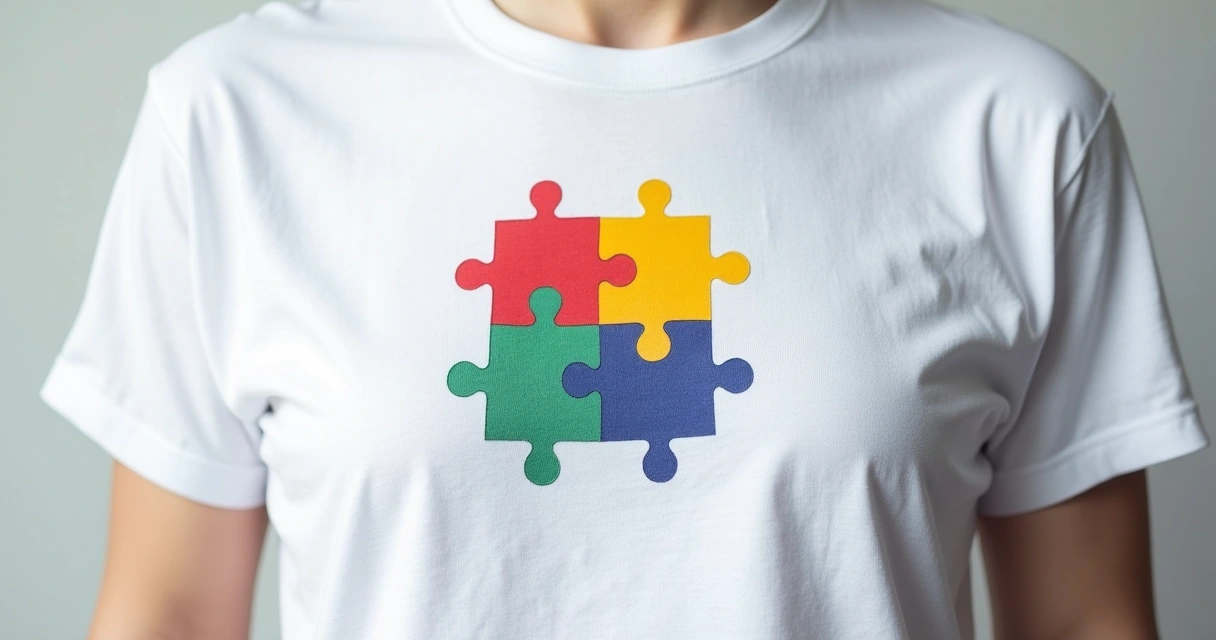 Símbolo do quebra-cabeça colorido em camiseta inclusiva 
