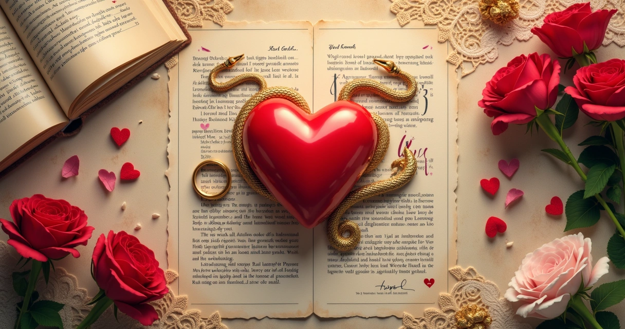 Desenhos de símbolos das principais cartas ciganas no contexto amoroso, como coração, anel e serpente