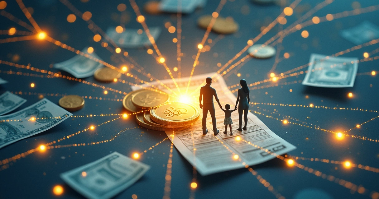 Símbolos de dinheiro e relações familiares conectados 