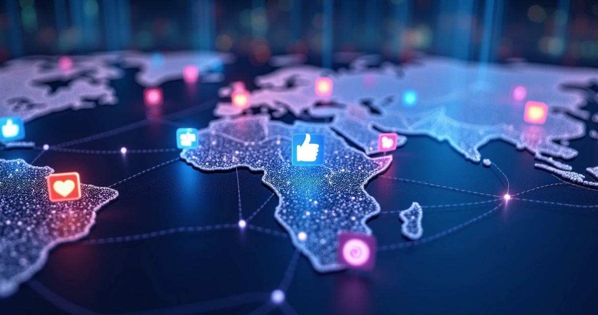 Iconos digitales brillantes sobre una red de conexiones virtuales