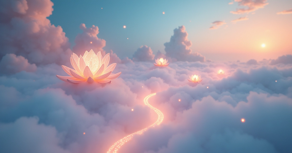 Espaço de sonho com símbolos espirituais brilhantes 