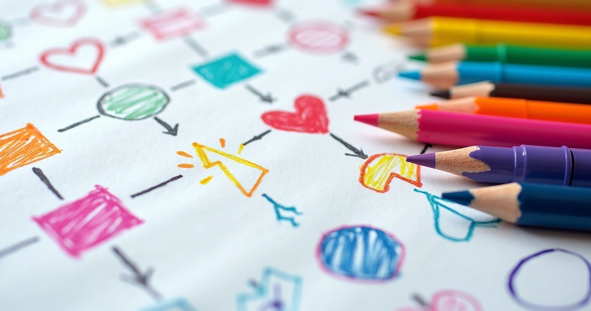 Símbolos do genograma emocional desenhados com lápis coloridos