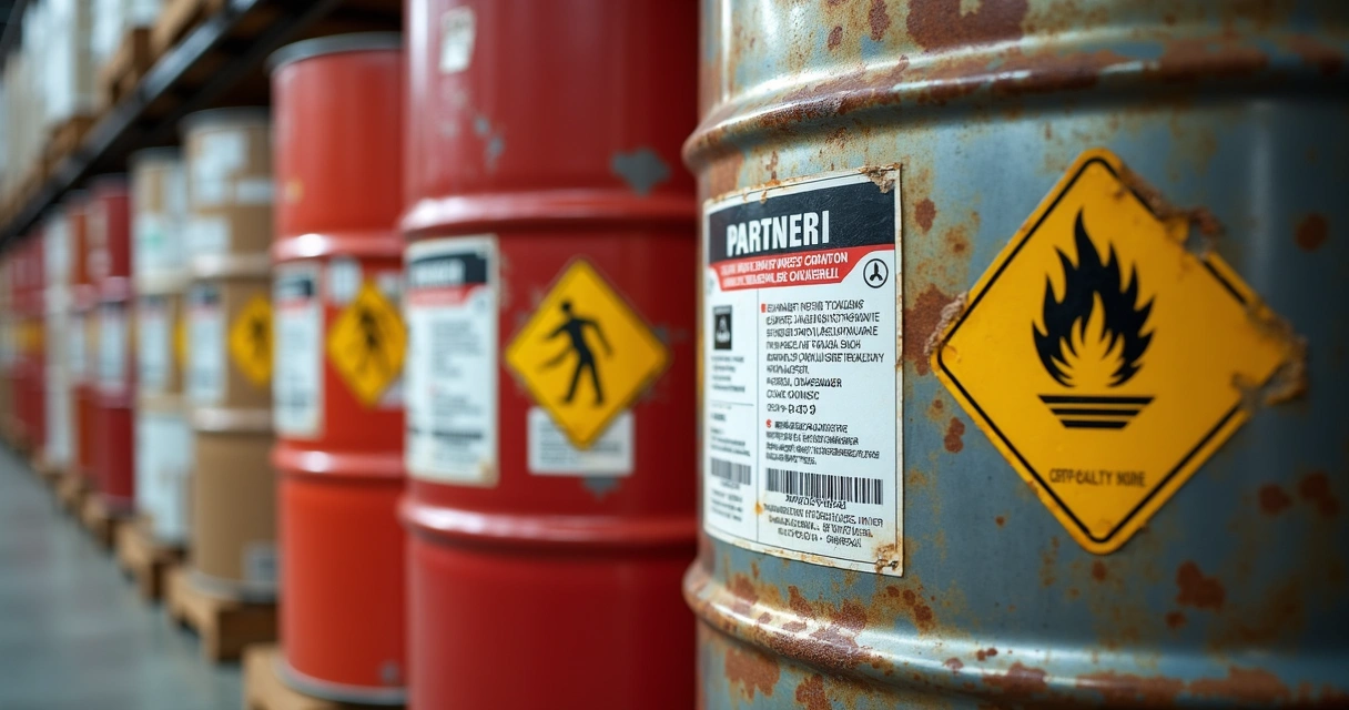 Símbolos de risco em etiquetas coloridas indicando diferentes classes de perigo