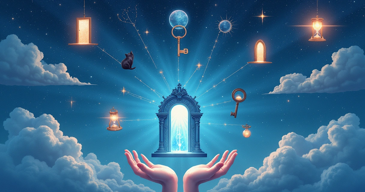 Símbolos oníricos desenhados em azul