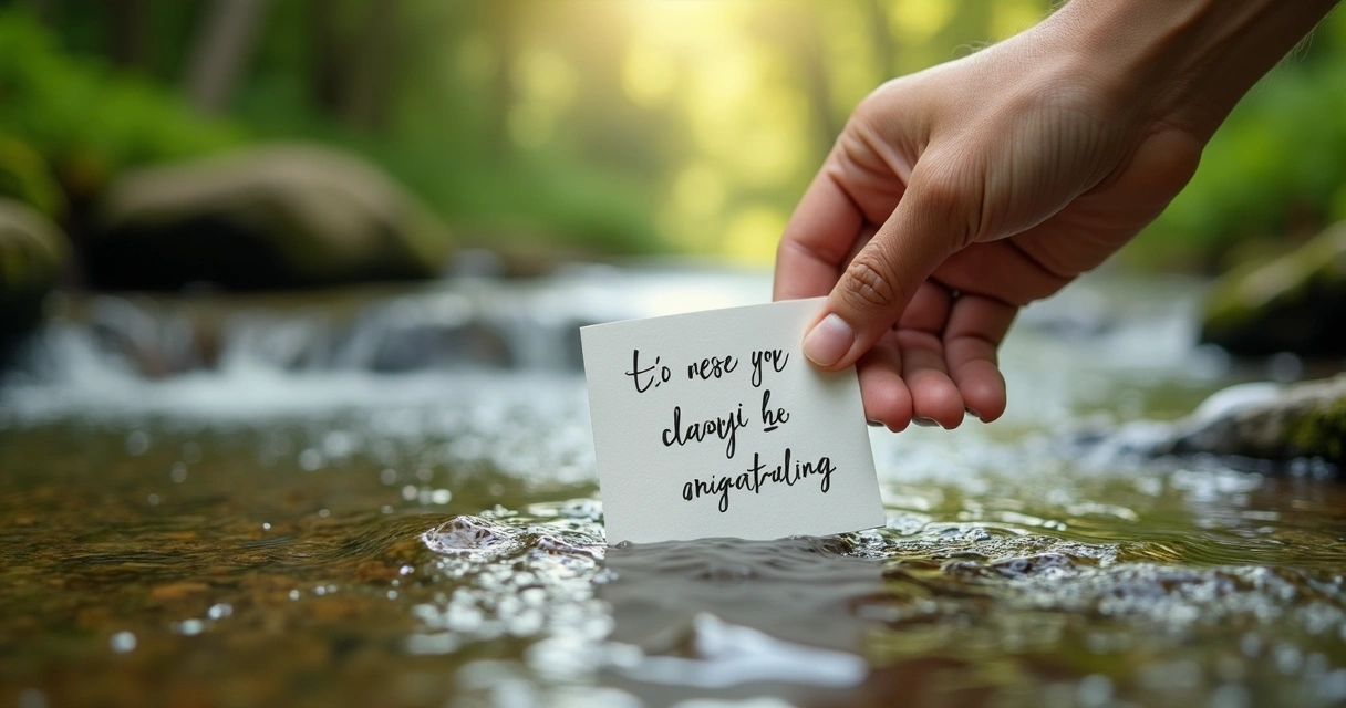 Papel escrito sendo jogado em água corrente 