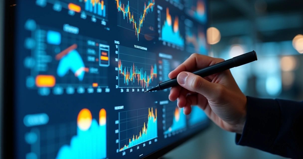 Painel digital mostrando simulação de processos de negócios 