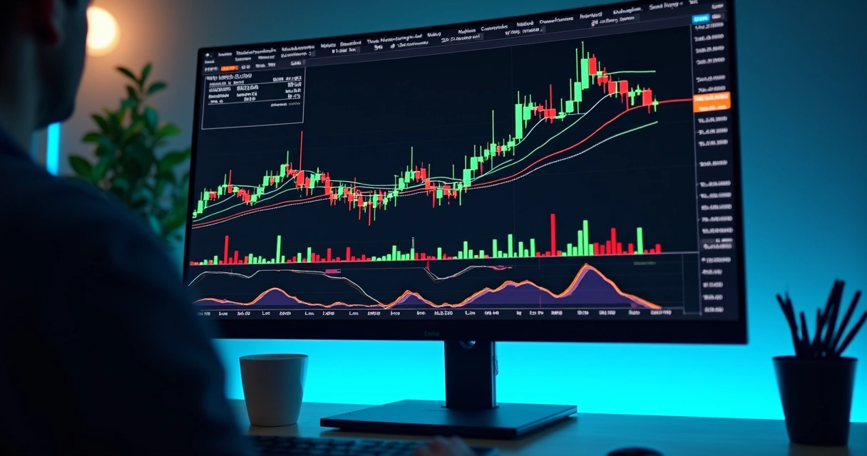 Simulação de backtest em tela de computador com gráfico de cripto em destaque 