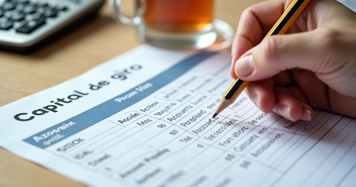 Pessoa preenchendo planilha de cálculo de capital de giro com lápis 