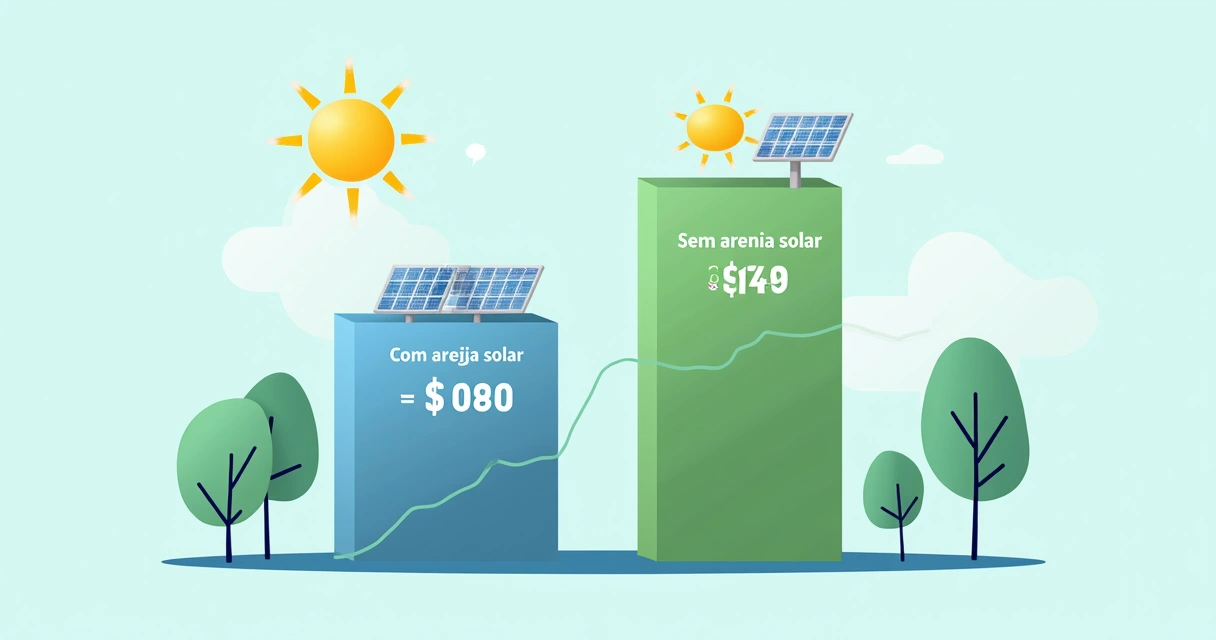 Simulação gráfica de conta de energia comparando valores antes e depois da energia solar