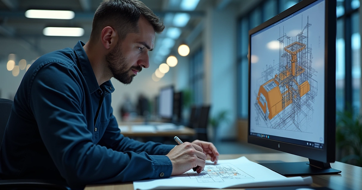 Profissional analisando simulação de custos trabalhistas em obra com gráficos e planilhas digitais na tela do computador 