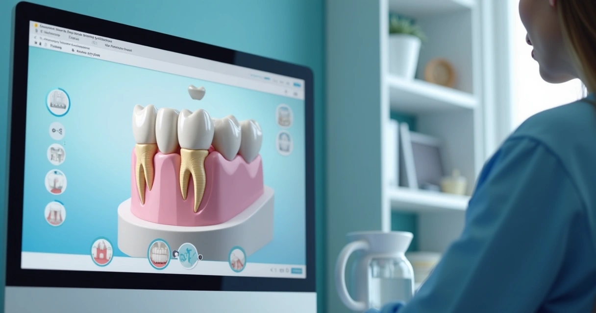 Simulação digital de tratamento odontológico em tela de computador