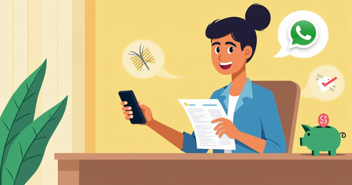 Cliente usando celular para simular economia via WhatsApp 