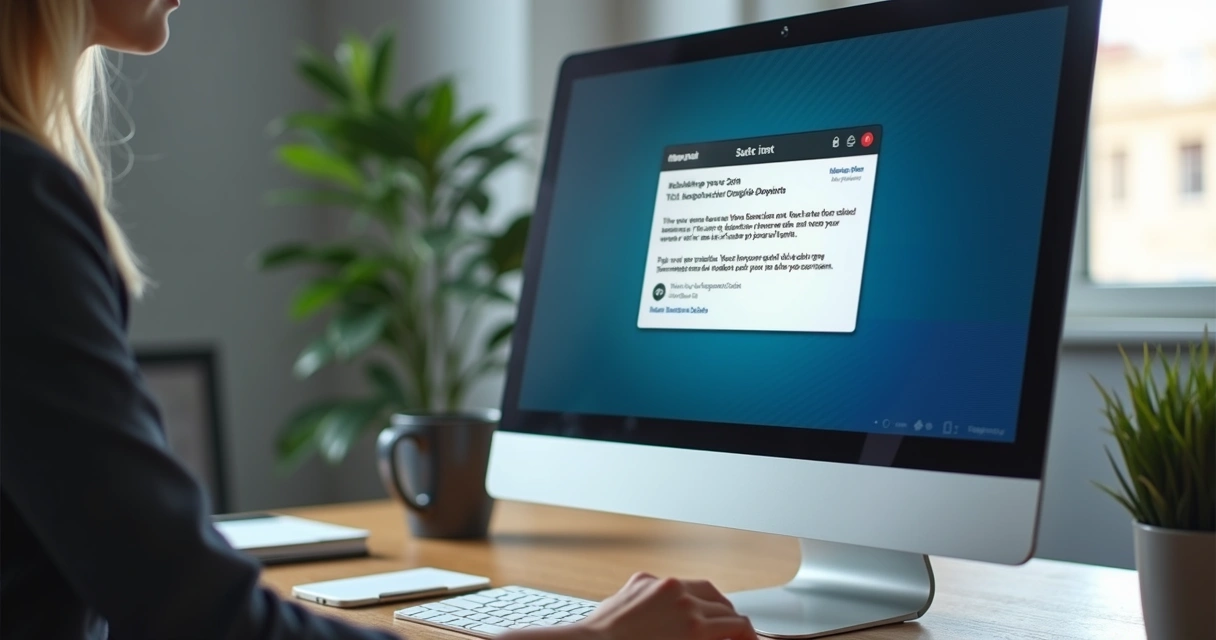 Tela de computador exibindo um e-mail simulado de phishing em ambiente corporativo 
