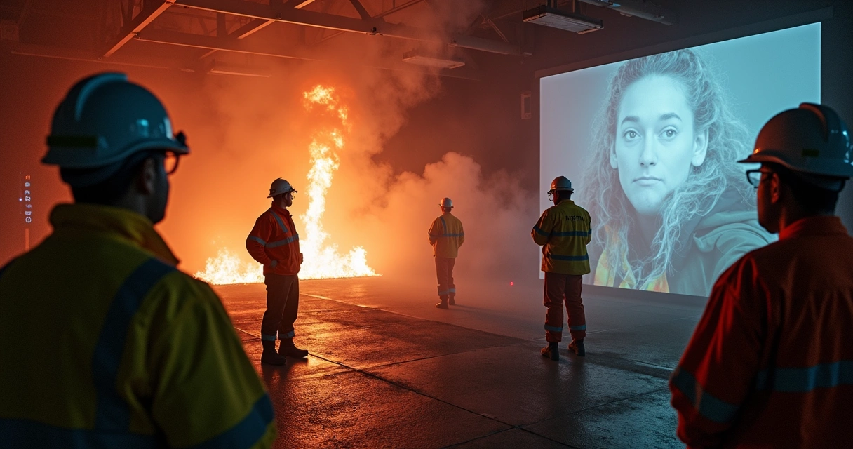 Equipe em simulação de emergência junto à caldeira 
