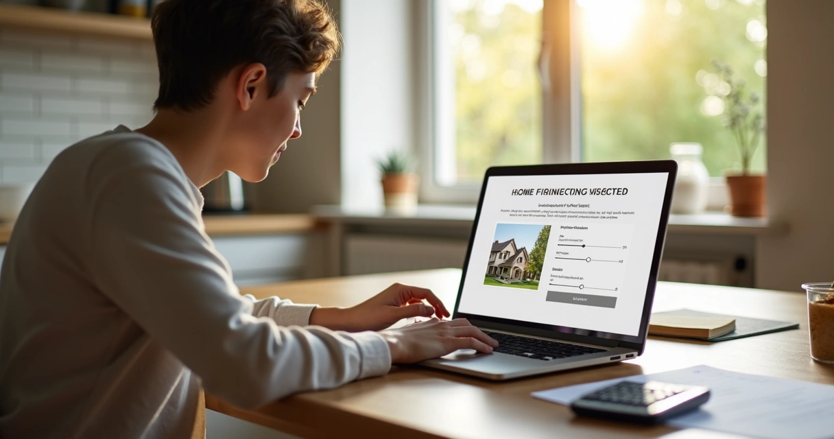 Pessoa usando notebook para simular financiamento imobiliário digitalmente