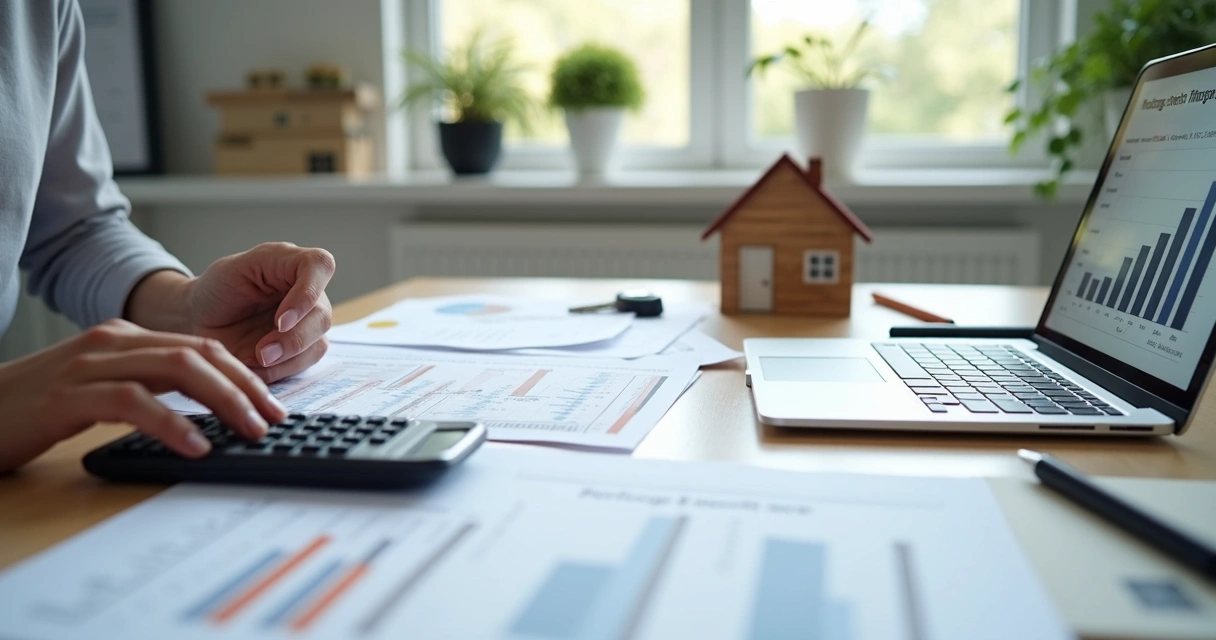 Pessoa analisando simulação de financiamento e documentos do imóvel 