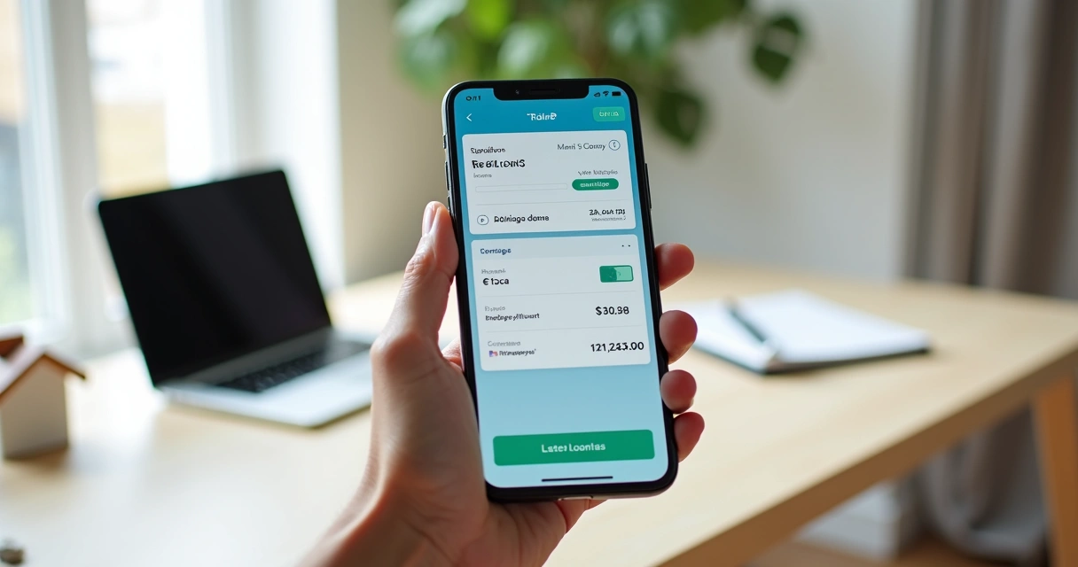 Pessoa segurando celular com simulador de financiamento imobiliário aberto na tela 