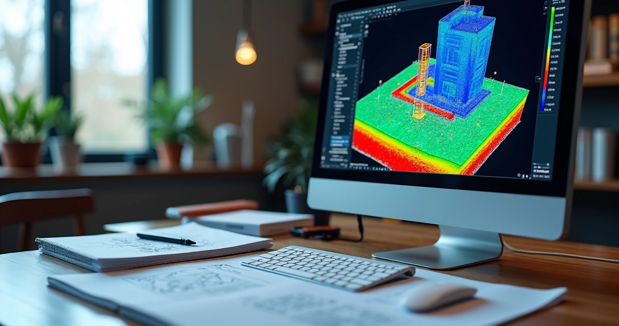 Simulação em software mostrando fundação e forças no solo 
