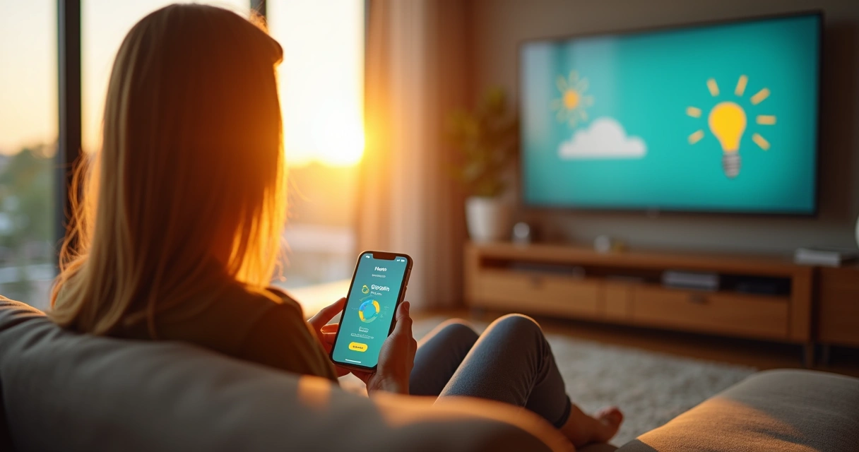 Pessoa utilizando simulação gratuita de economia de energia solar em celular 